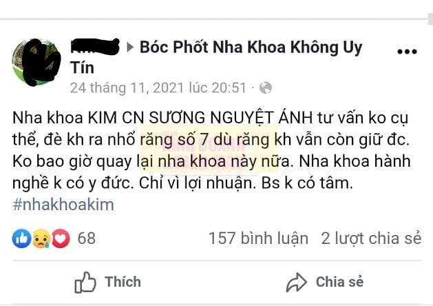 Khách hàng tố nha khoa Kim chất lượng khác xa quảng cáo